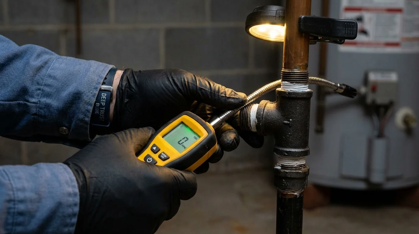 Gas leak detection with electronic sniffer by Johns Plumbing LLC in Tecumseh