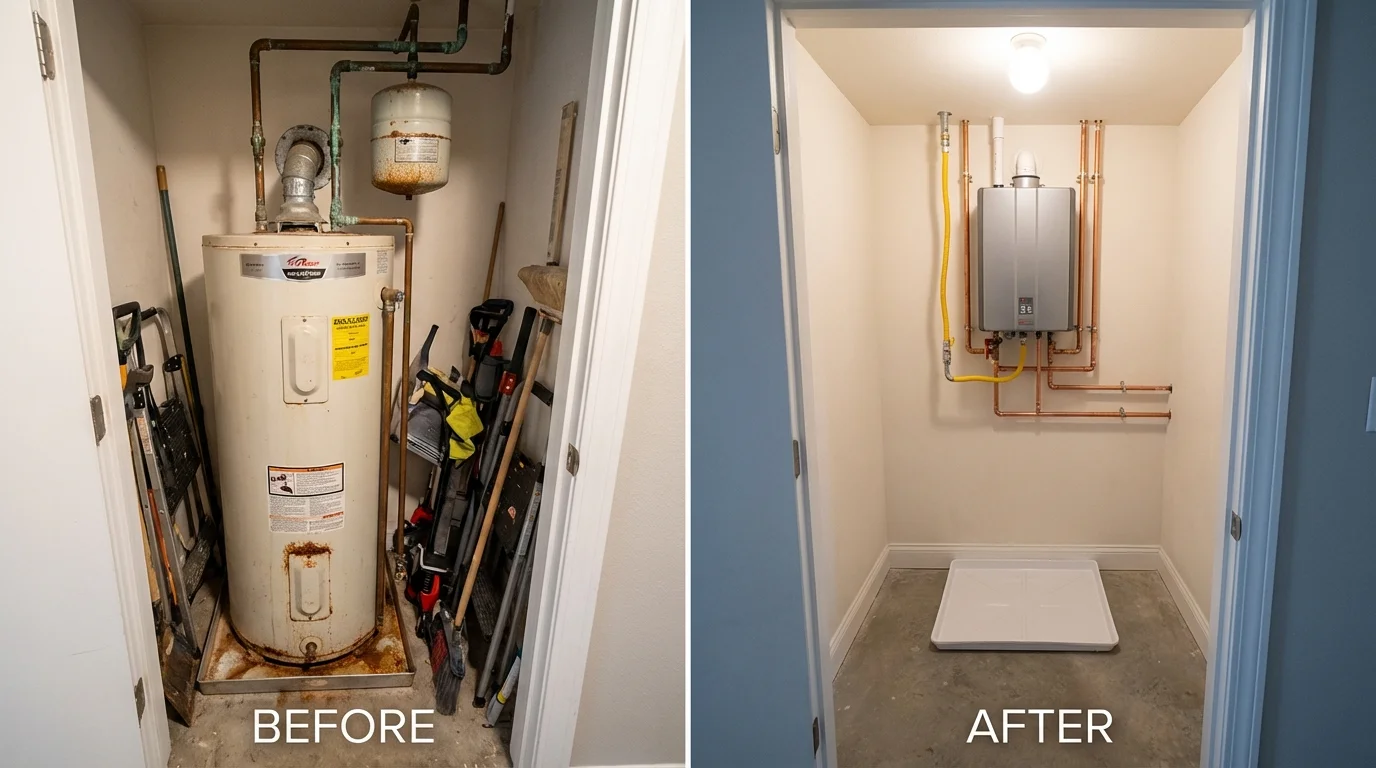Tank water heater versus wall-mounted tankless unit comparison for Tecumseh, NE homeowners